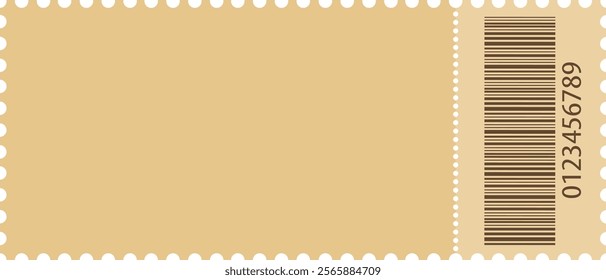 Cinema ticket, blank beige cinema ticket isolated on white background. Vector, cartoon illustration. Vector.