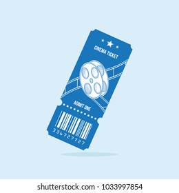 Cinema ticket with blue lines isolated on light background. Flat vector illustration EPS 10.
