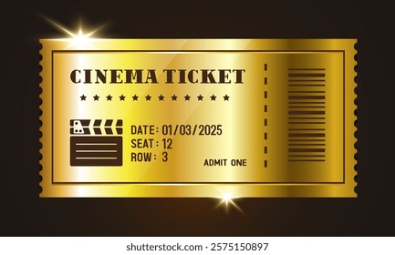 Cinema ticket. Golden ticket. Vector illustration.