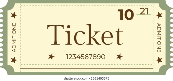 Cinema ticket, green background, yellow ticket, theater ticket, retro style