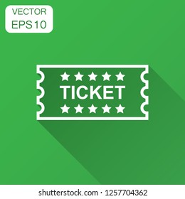 Cinema ticket icon in flat style. Admit one coupon entrance vector illustration with long shadow. Ticket business concept.
