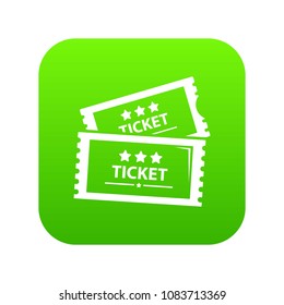 Cinema ticket icon green vector isolated on white background
