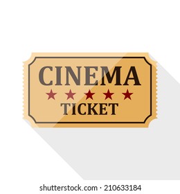 Cinema ticket icon with long shadow on white background