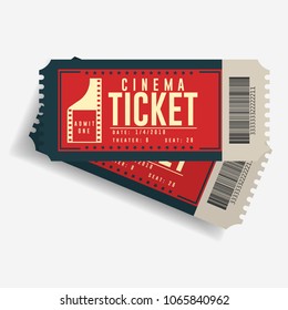 Cinema ticket icon, Movie cardboard pair of tickets, entertainment show Retro paper coupon, top view isolated on white. Vector template