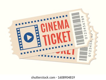 Cinema ticket icon. Movie or film admission coupon. Two tickets. Vector illustration.