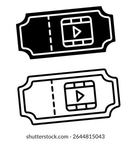 cinema ticket icon, simple flat style, vector illustration, symbol, design logo template pictogram, for ui or ux isolated on white for mobile app, editable