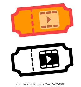 cinema ticket icon, simple flat style, vector illustration, symbol, design logo template pictogram, for ui or ux isolated on white for mobile app, editable