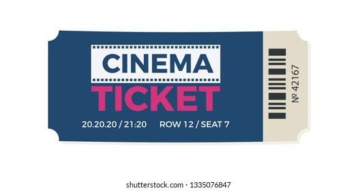 Cinema Ticket icon vector illustration in the flat style. Ticket stub isolated on a background. Retro movie event tickets.