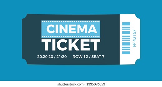 Cinema Ticket icon vector illustration in the flat style. Ticket stub isolated on a background. Retro movie event tickets.
