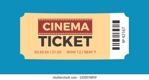 Cinema Ticket icon vector illustration in the flat style. Ticket stub isolated on a background. Retro movie event tickets.