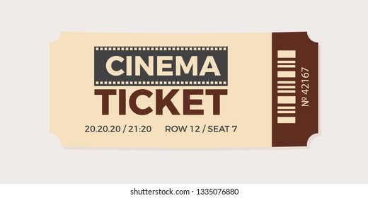 Cinema Ticket icon vector illustration in the flat style. Ticket stub isolated on a background. Retro movie event tickets.