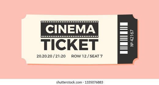 Cinema Ticket icon vector illustration in the flat style. Ticket stub isolated on a background. Retro movie event tickets.