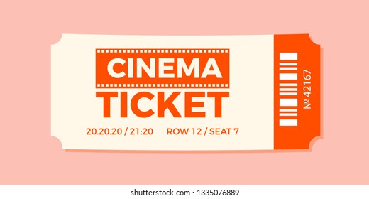 Cinema Ticket icon vector illustration in the flat style. Ticket stub isolated on a background. Retro movie event tickets.