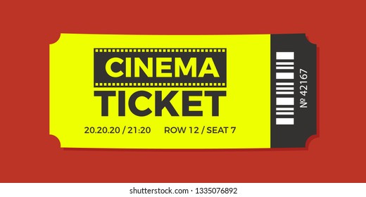 Cinema Ticket icon vector illustration in the flat style. Ticket stub isolated on a background. Retro movie event tickets.