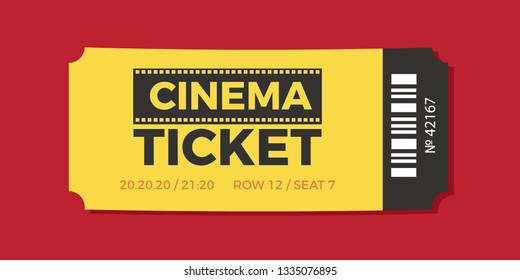 Cinema Ticket icon vector illustration in the flat style. Ticket stub isolated on a background. Retro movie event tickets.