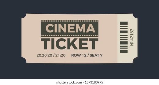 Cinema Ticket icon vector illustration in the flat style. Ticket stub isolated on a background. Retro movie event tickets