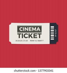 Cinema Ticket icon vector illustration in the flat style, Ticket stub isolated on a background, Retro movie event tickets