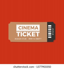Cinema Ticket icon vector illustration in the flat style, Ticket stub isolated on a background, Retro movie event tickets