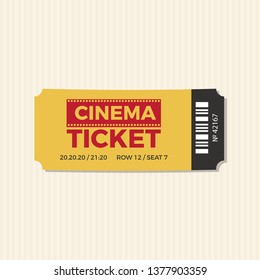 Cinema Ticket icon vector illustration in the flat style, Ticket stub isolated on a background, Retro movie event tickets