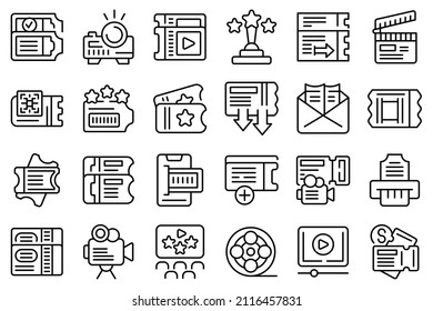 Cinema ticket icons set outline vector. Movie shape. Paper film