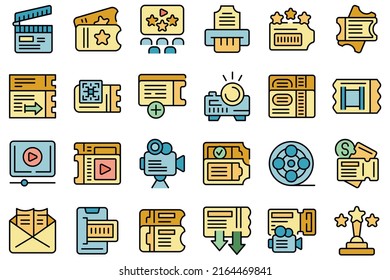 Cinema ticket icons set outline vector. Movie shape. Paper film