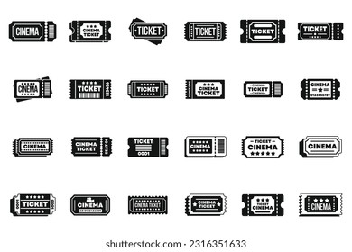 Los iconos de las entradas de cine establecen un simple vector. Papel de cine. Sala de entrada