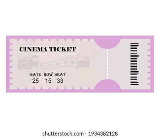 cinema ticket with inscriptions and codes on a white background