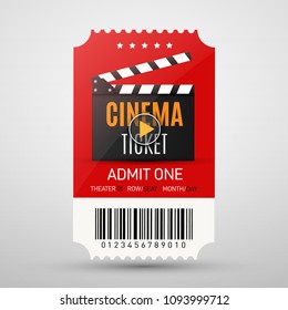 Cinema ticket isolated on grey background. Movie premiere poster design. Vector illustration.