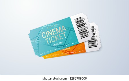 Cinema ticket isolated on transparent background. Vector realistic illustration. Movie admission coupon design