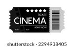 Cinema ticket isolated on white background. Realistic cinema or movie ticket template. Vector icon.
