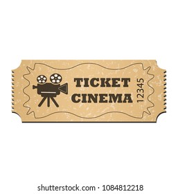 A cinema ticket, isolated on a white background. The element consists of a grunge texture. Vector illustration for your design.