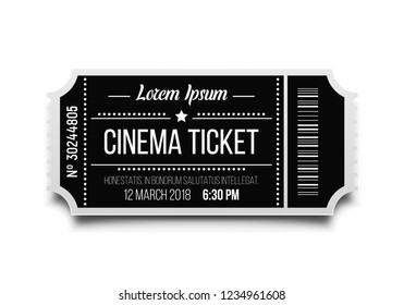 Cinema ticket isolated on white background. Retro movie coupon. Vector illustration.