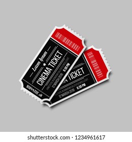 Cinema ticket isolated on white background. Retro movie coupon. Vector illustration.