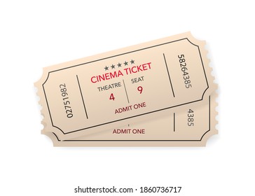 Cinema ticket isolated on white background. Vector illustration.