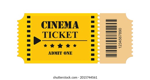Billete de cine aislado de fondo blanco. Diseño de la plantilla de entradas de cine. Ilustración del vector