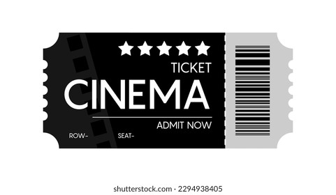 Cinema ticket isolated on white background. Realistic cinema or movie ticket template. Vector icon.