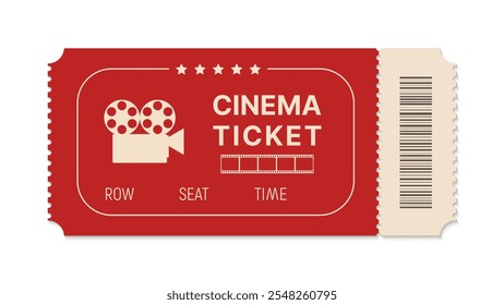 Cinema ticket isolated on white background. Realistic cinema or movie ticket template in retro style