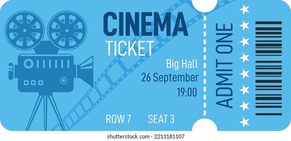 Cinema ticket layout. Movie event pass template