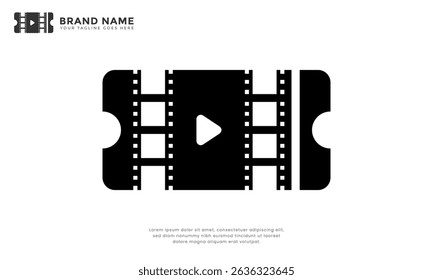 Cinema ticket logo. modern logo combination film strip and movie ticket, perfect for cinemas, film festivals, streaming services, or entertainment businesses.