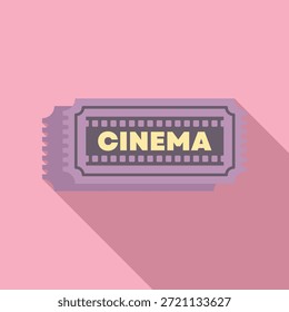 El boleto de cine está tirado sobre un fondo rosa, proyectando una larga sombra