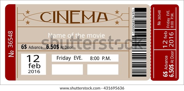 Cinema Ticket Movie Coupon Admit Film Stock Vector (Royalty Free) 431695636