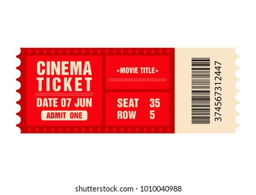 Cinema Ticket. Movie Ticket Template Isolated On White Background. Vector