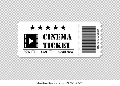 Cinema Ticket Movie Time With Code. Simple Isolated Ticket On Transparen Background. EPS 10