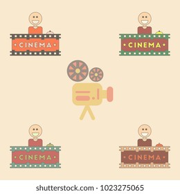 Cinema Ticket Office Vector illustration Collection in flat style Seller sells tickets to cinema