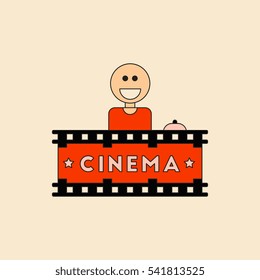 Cinema Ticket Office Vector illustration in flat style Seller sells tickets to cinema