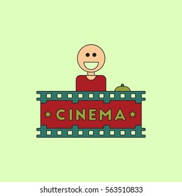 Cinema Ticket Office Vector illustration in flat style Seller sells tickets to cinema
