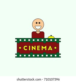 Cinema Ticket Office Vector illustration in flat style Seller sells tickets to cinema