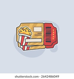 Cinema ticket and popcorn flat illustration