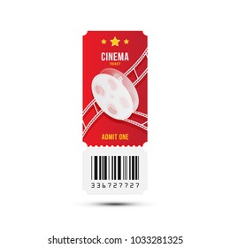 Cinema ticket realistic isolated on white background with shadow. Flat vector illustration EPS 10.