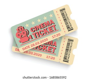 Billete de cine. Plantilla de boleto realista. Entrada de teatro con estilo realista. Vector